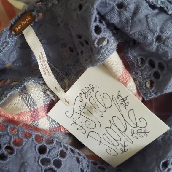 🎁FREE PEOPLE PLAID  LINEN TOP SMALL - Picture 8 of 13